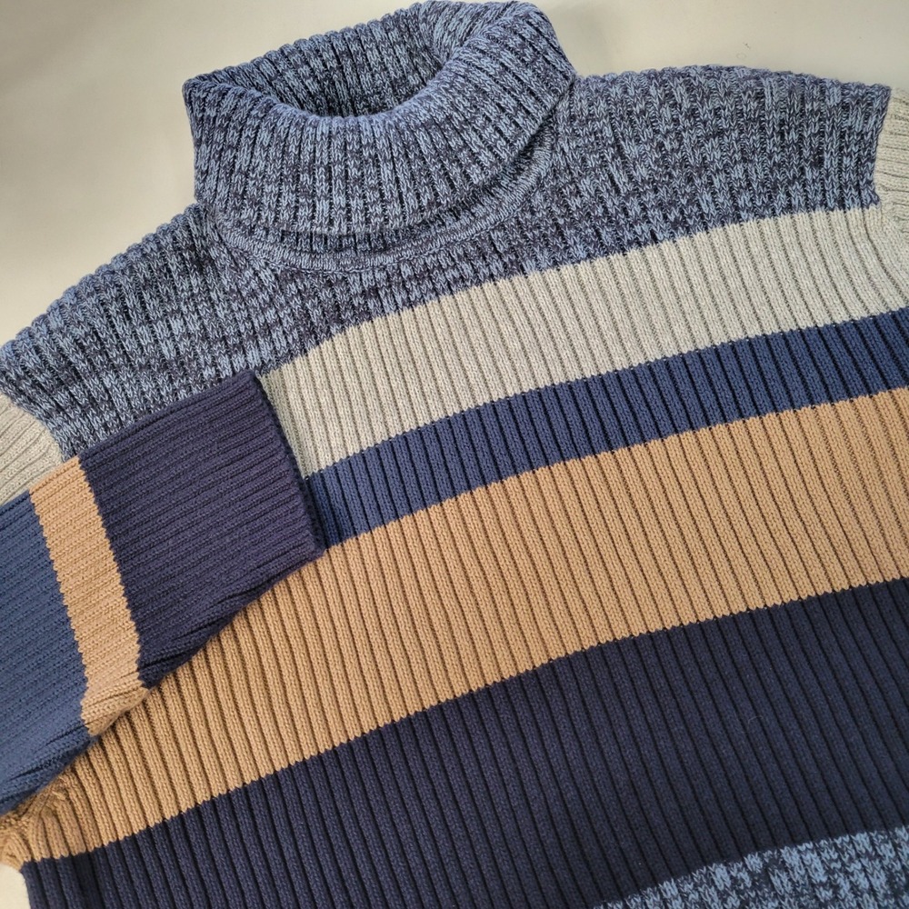 Eddie Bauer Mens L Large Made in  Australia Multicolor Stripe Turtleneck Sweater